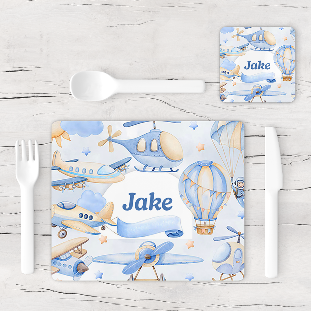 Personalised Plane Adventurer Placemat & Coaster