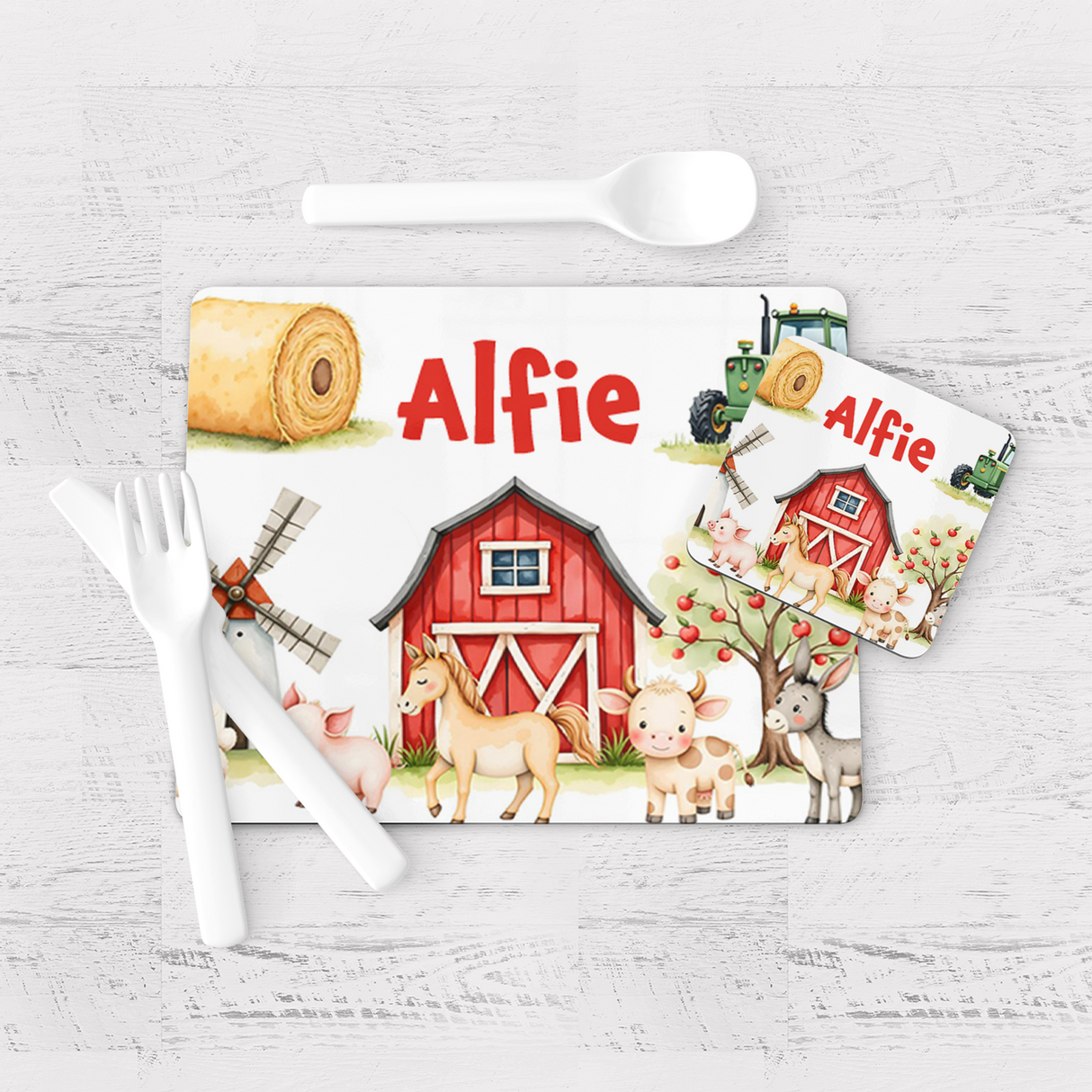 Cute Farm Yard Animals Placemat & Coaster