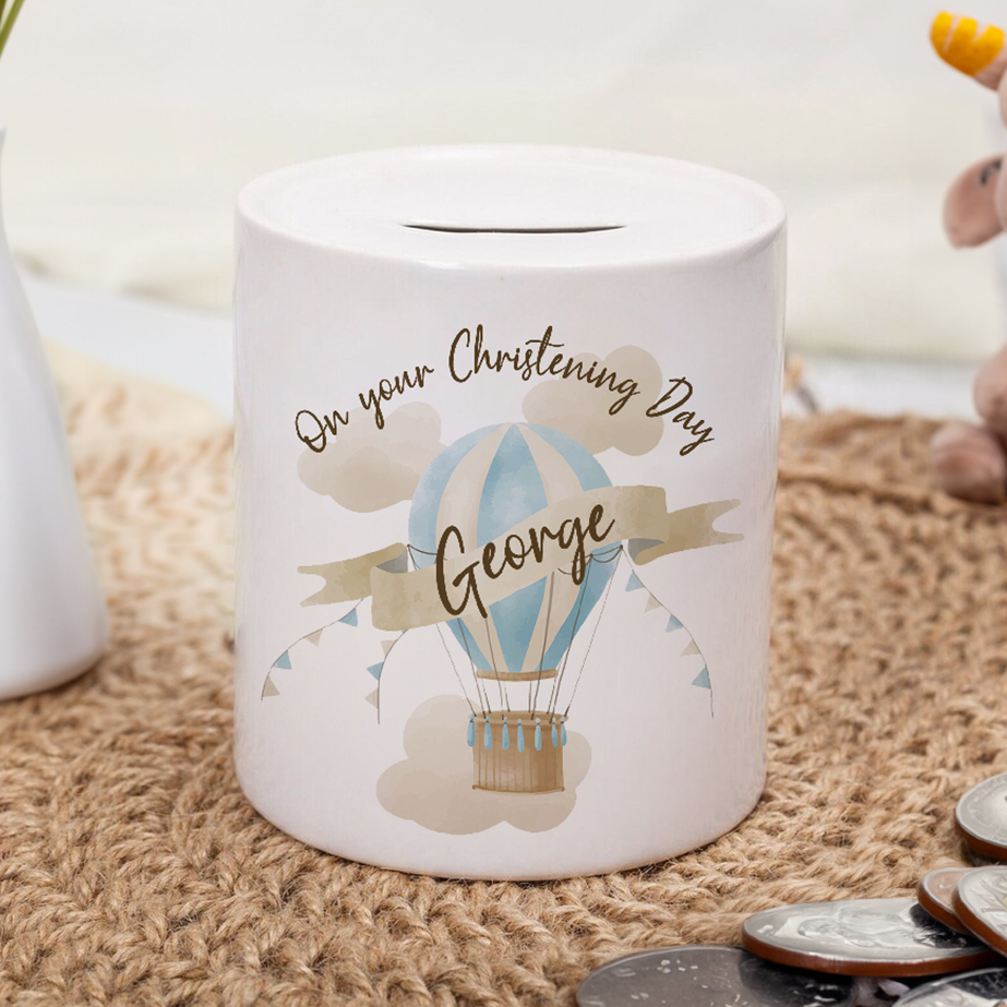 Hot Air Balloon Boys Christening Money Box