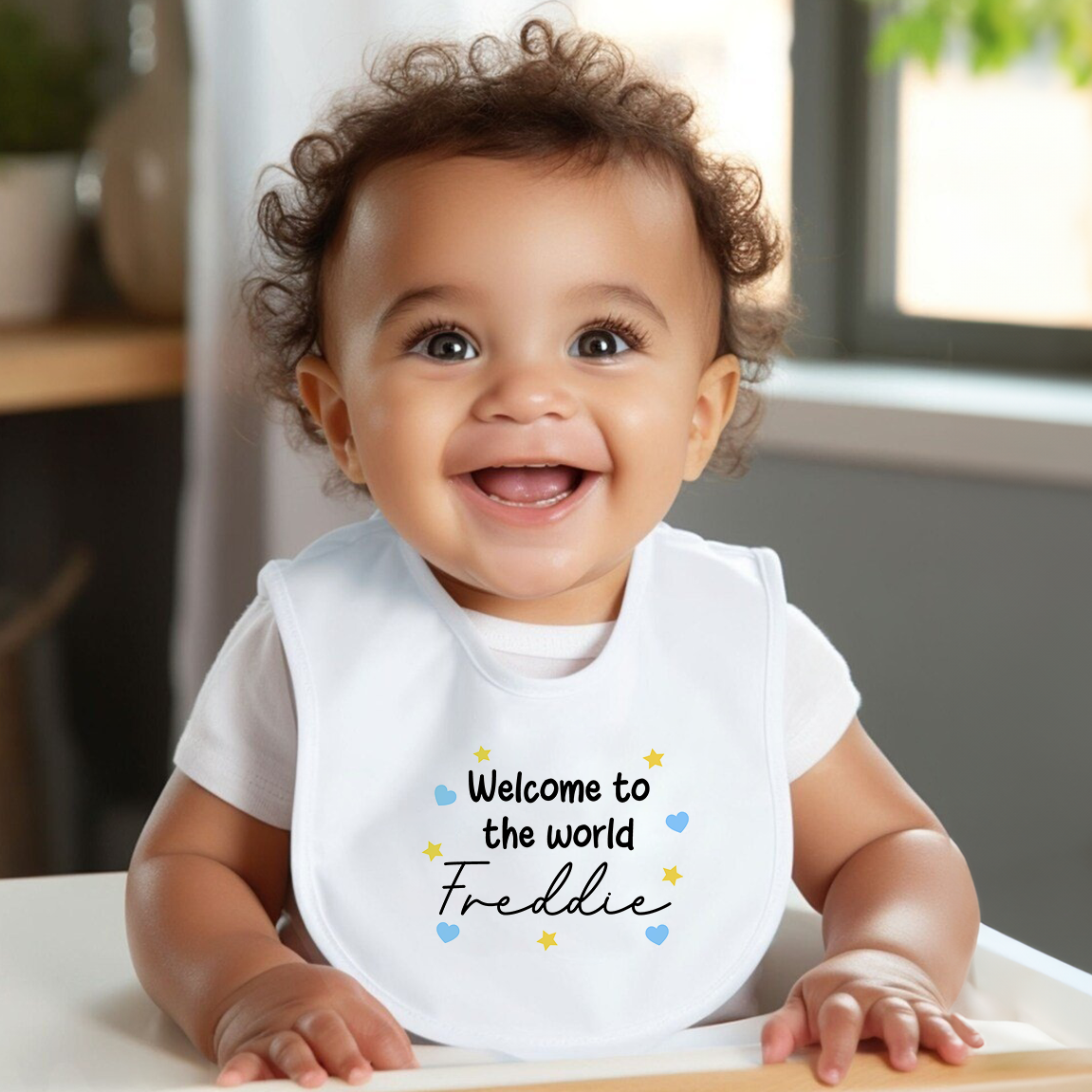 Welcome To The World Blue Hearts Baby Bib
