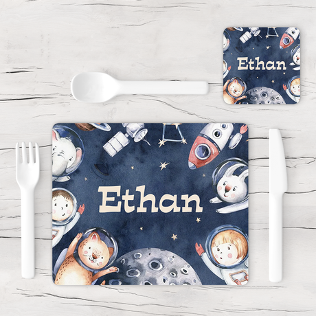 Personalised Kids Placemat & Coaster Set - Custom Childrens Placemat Coaster