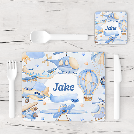 Personalised Plane Adventurer Placemat & Coaster