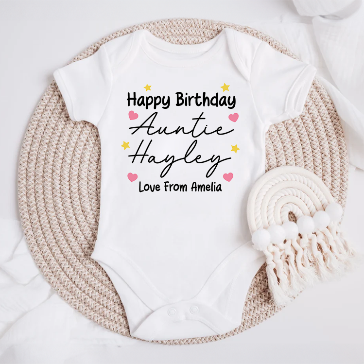 Happy Birthday Pink Hearts Baby Grow