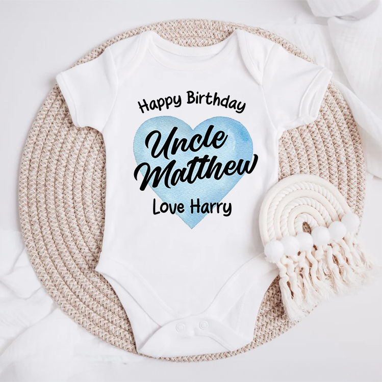 Happy Birthday Blue Heart Baby Grow
