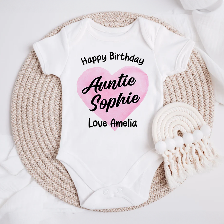 Happy Birthday Pink Heart Baby Grow