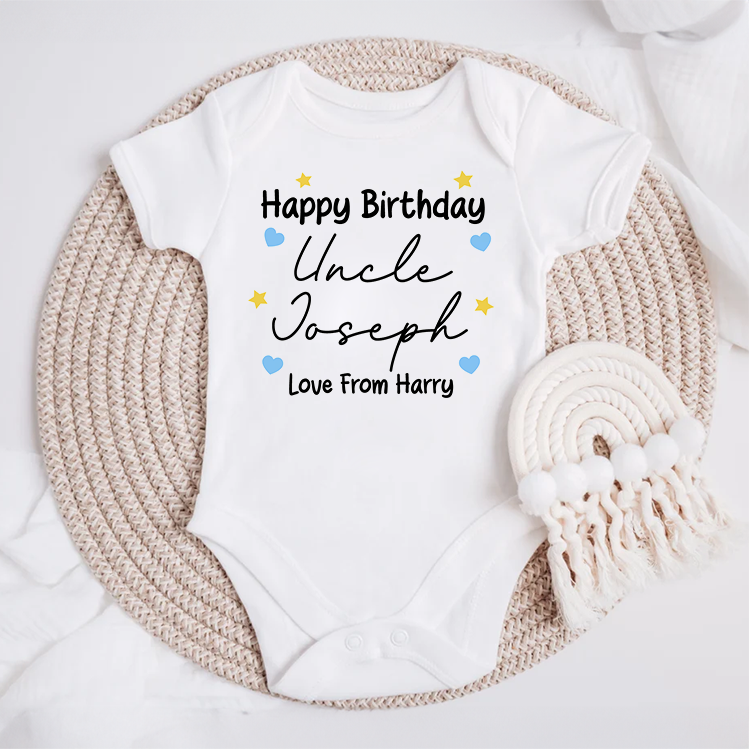 Happy Birthday Blue Hearts Baby Grow