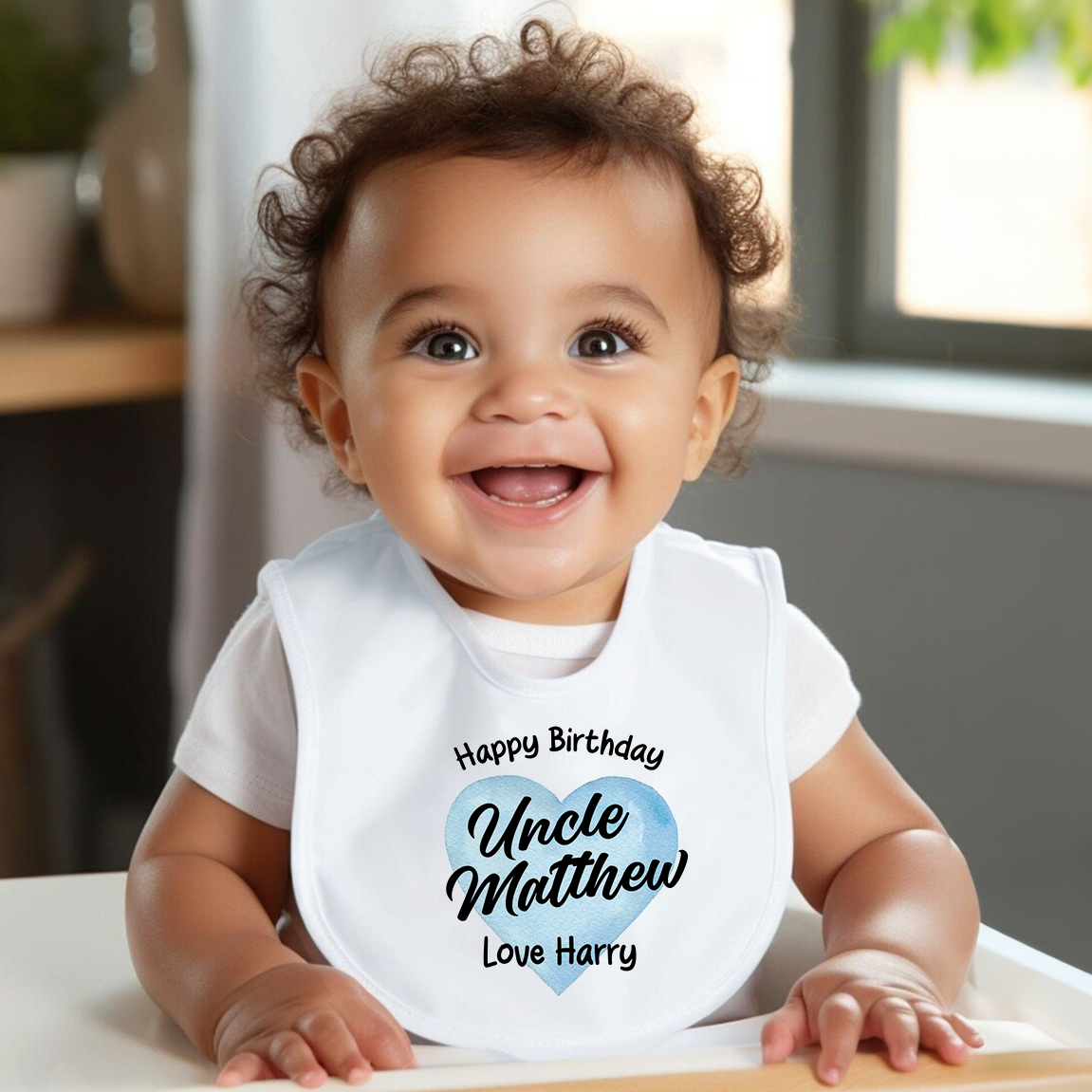 Happy Birthday Blue Heart Baby Bib