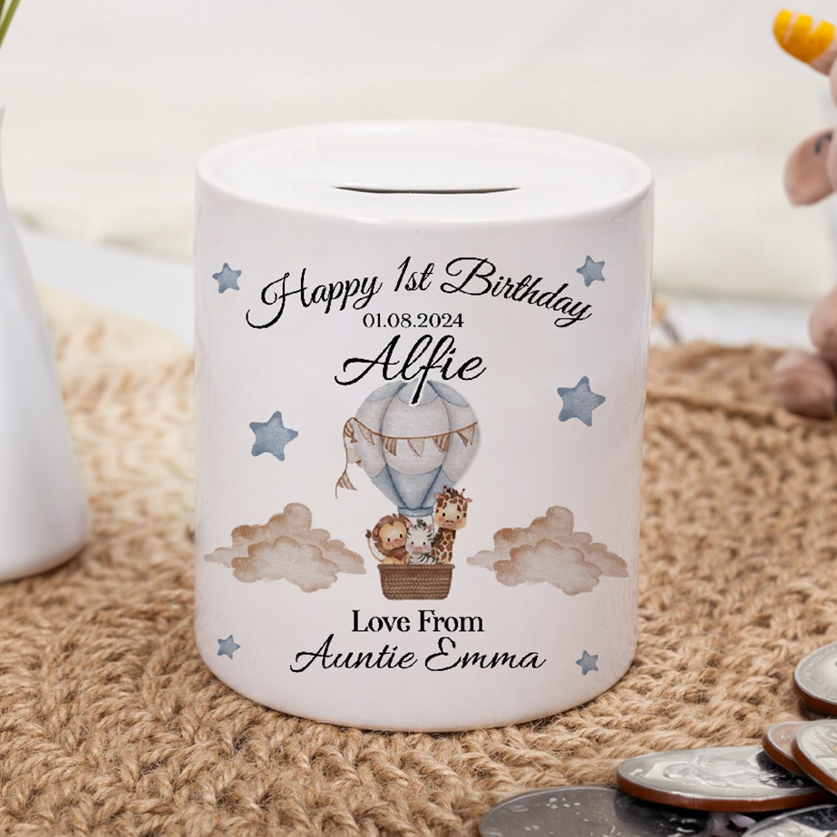 Birthday Hot Air Balloon Boys Money Box