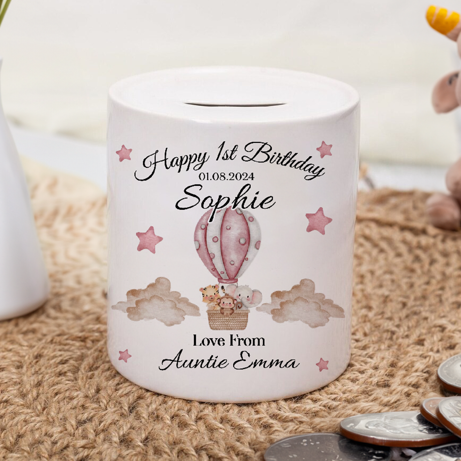 Birthday Hot Air Balloon Girls Money Box