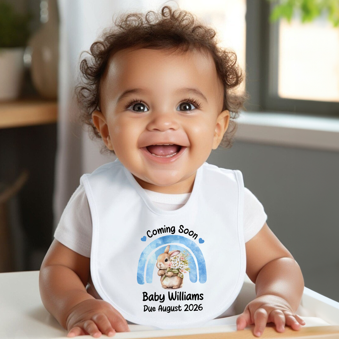 Blue Bunny New Baby Coming Soon Baby Bib