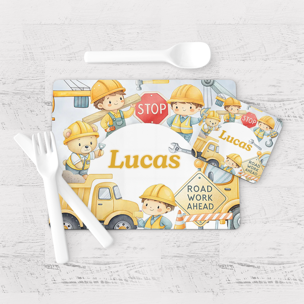 Construction Diggers Placemat & Coaster