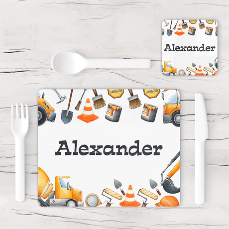 Personalised Construction Diggers Placemat & Coaster