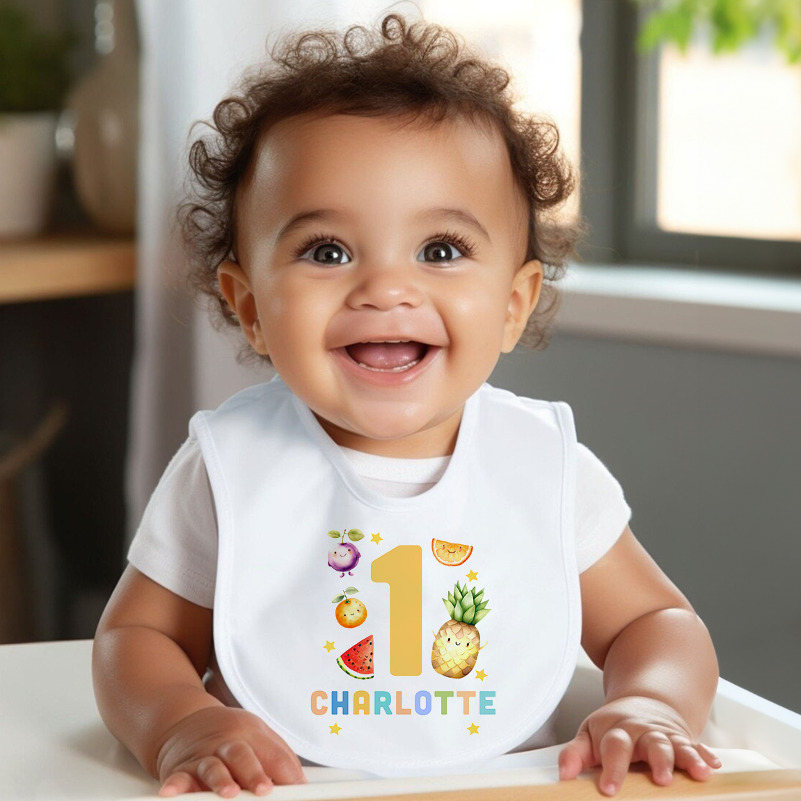 Dancing Fruit 1st Birthday Baby Bib