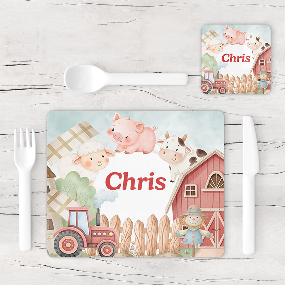 Personalised Farm Yard Animals Placemat & Coaster
