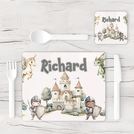 Personalised Knights & Dragons Placemat & Coaster