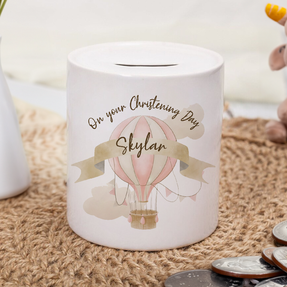 Hot Air Balloon Girls Christening Money Box