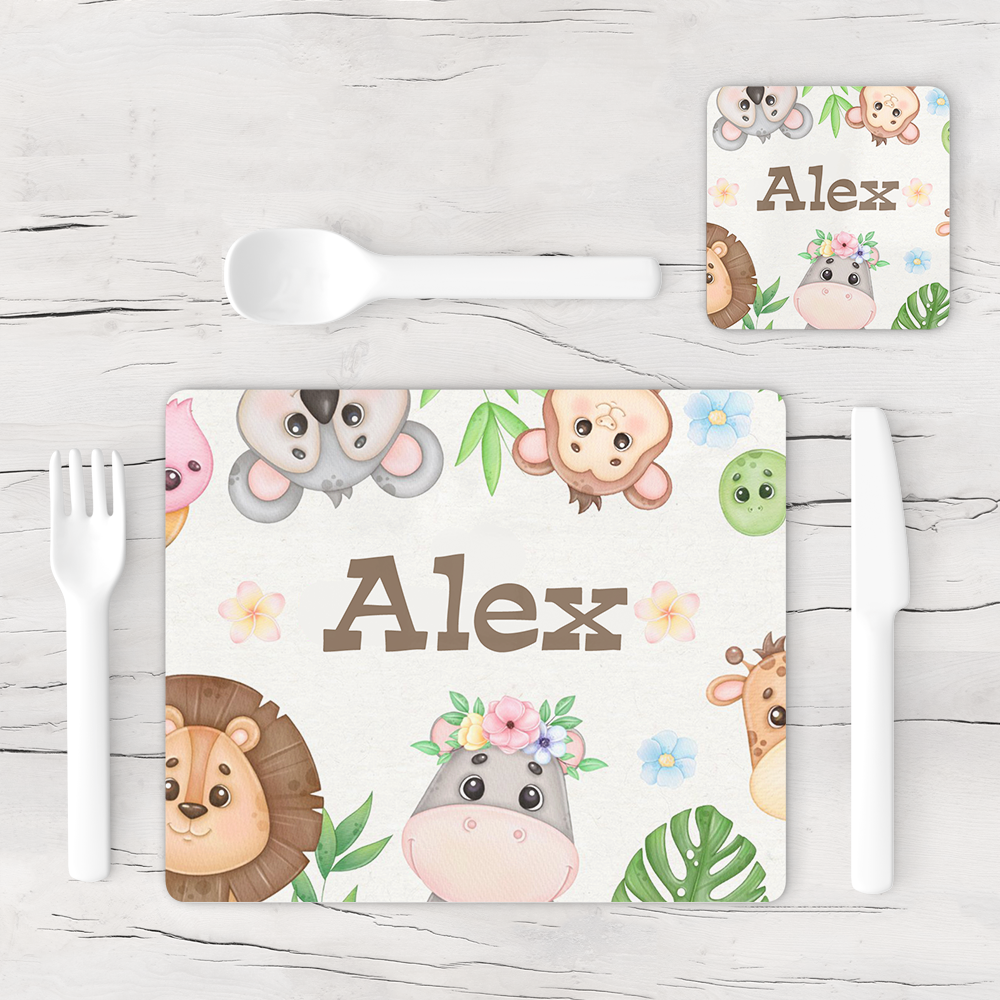 Personalised Safari Animals Placemat & Coaster