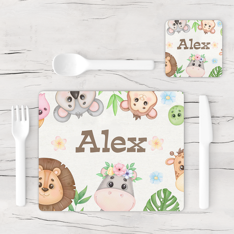 Personalised Safari Animals Placemat & Coaster