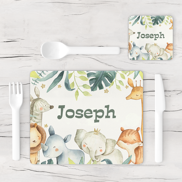 Personalised Safari Animals Placemat & Coaster