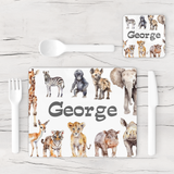 Personalised Safari Animals Placemat & Coaster