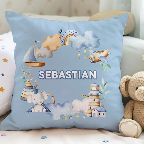 Personalised Blue Travel Cushion - Kids Custom Pillow