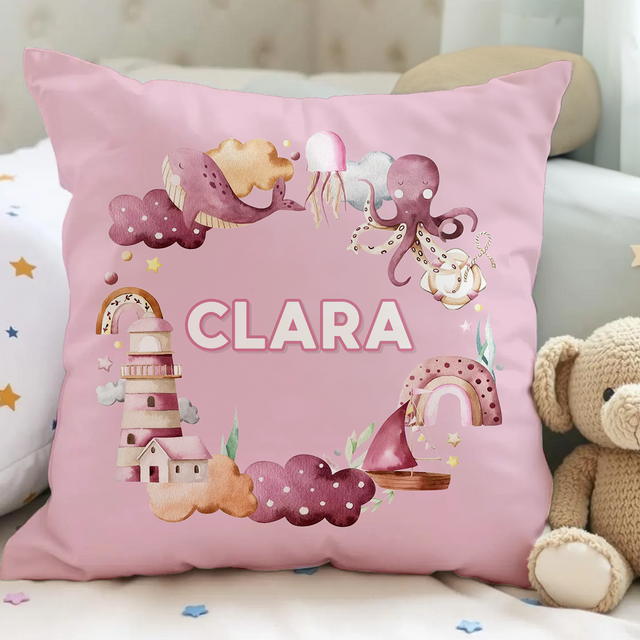 Personalised Pink Travel Cushion - Kids Custom Pillow