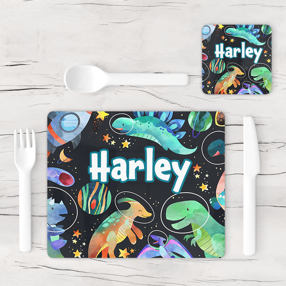 Personalised Space Dinosaur Placemat & Coaster