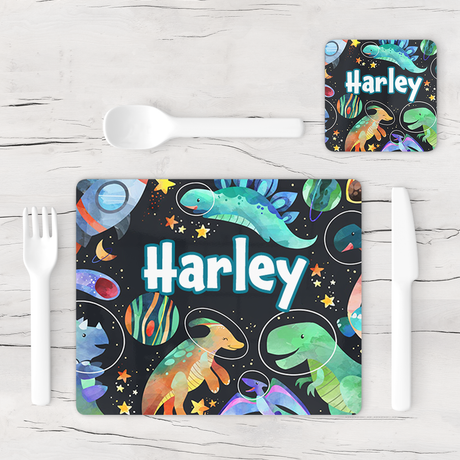 Personalised Space Dinosaur Placemat & Coaster