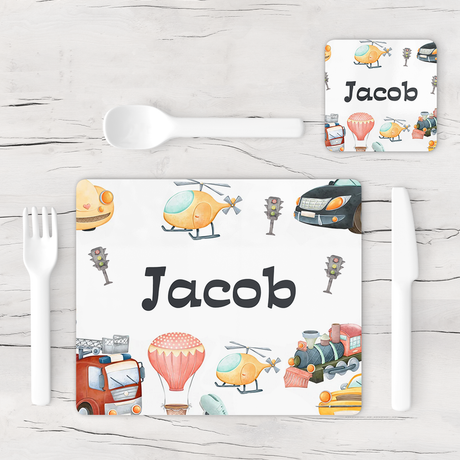 Personalised Transport Placemat & Coaster
