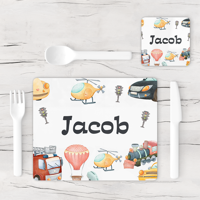 Personalised Transport Placemat & Coaster