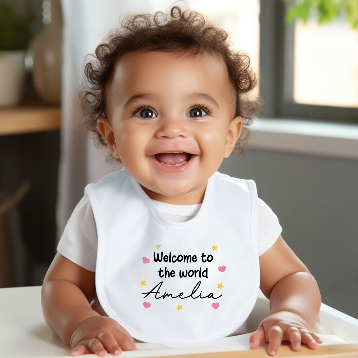Welcome To The World Pink Hearts Baby Bib