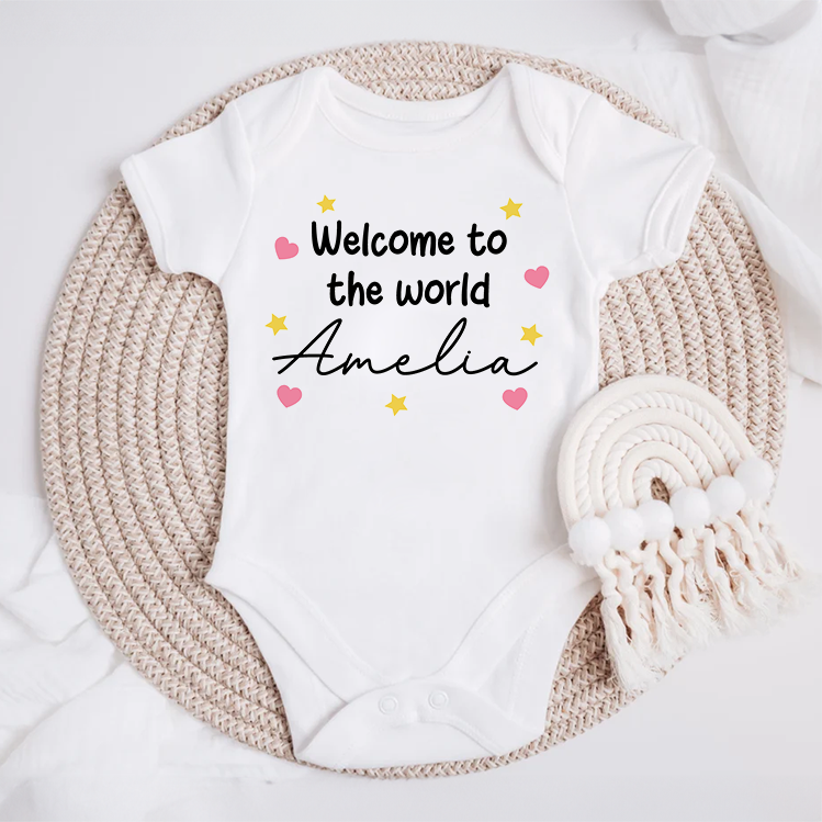 Welcome To The World Pink Hearts Baby Grow
